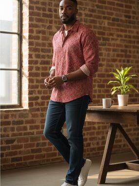 XL Robert Graham Red Printed Long-Sleeve Button-Down Shirt